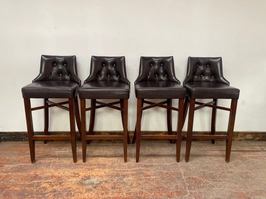 4 x dark brown leather bar stools