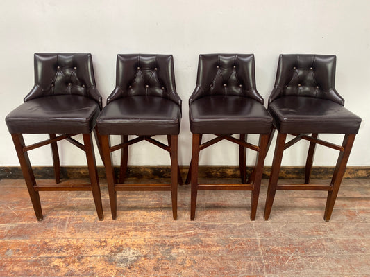 4 x dark brown leather bar stools