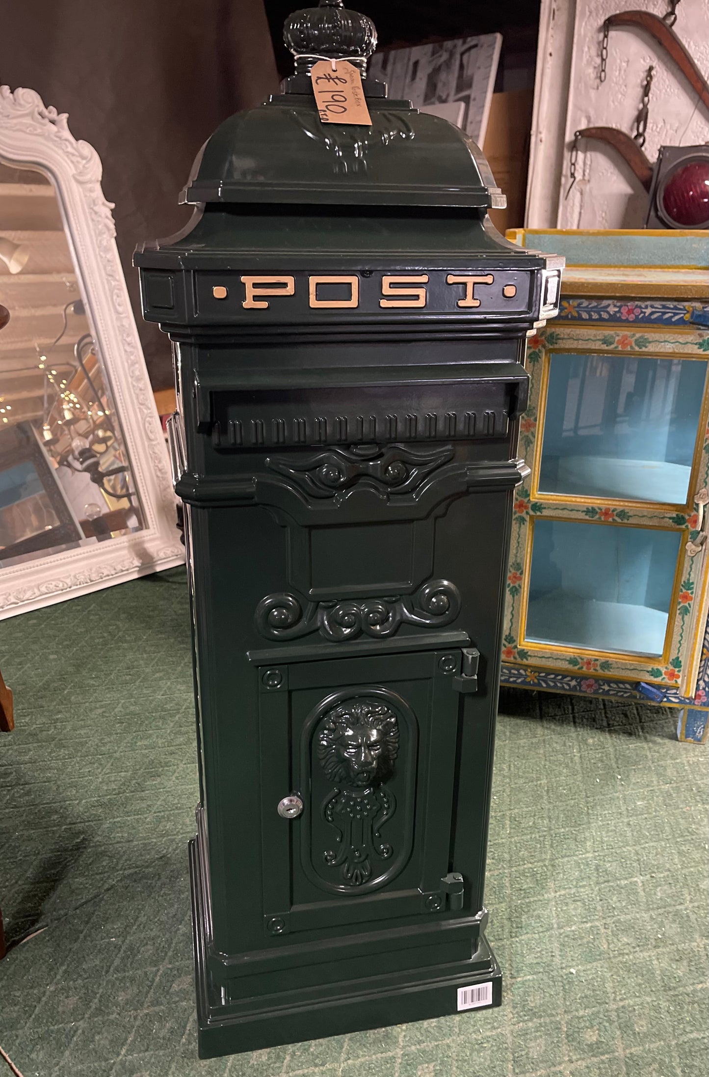 Large vintage style painted green metal post box