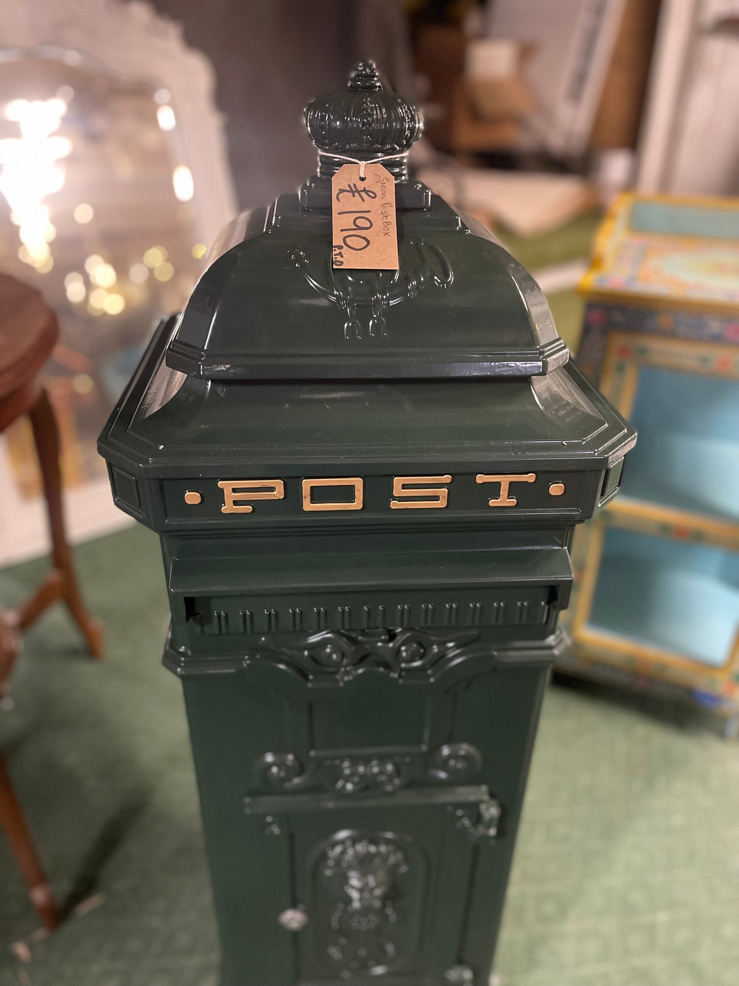 Large vintage style painted green metal post box