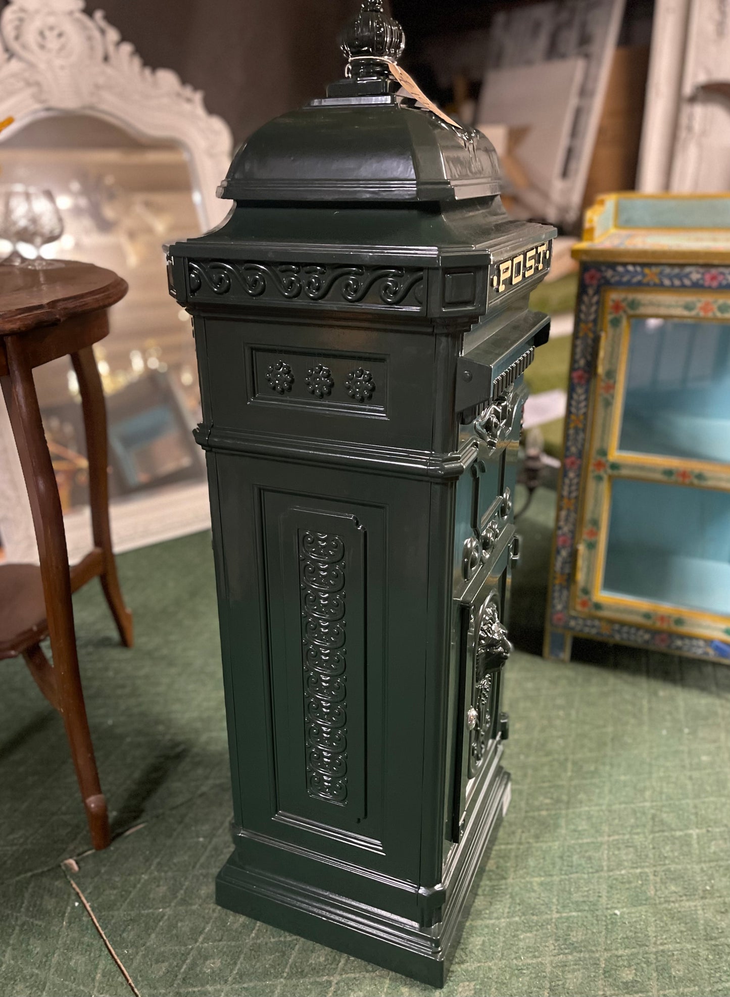 Large vintage style painted green metal post box