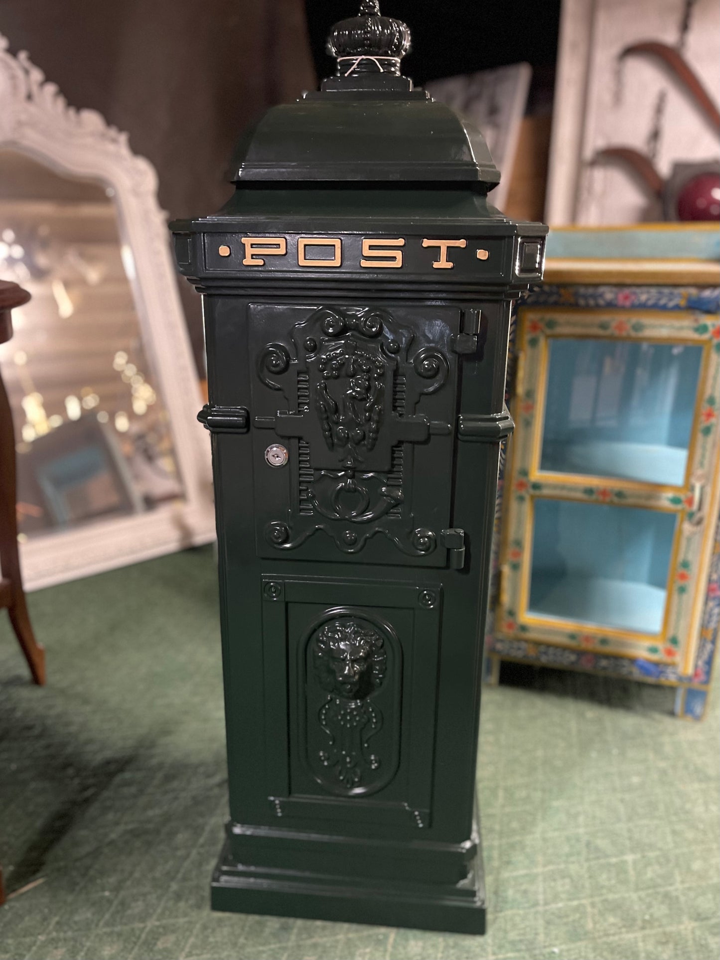 Large vintage style painted green metal post box