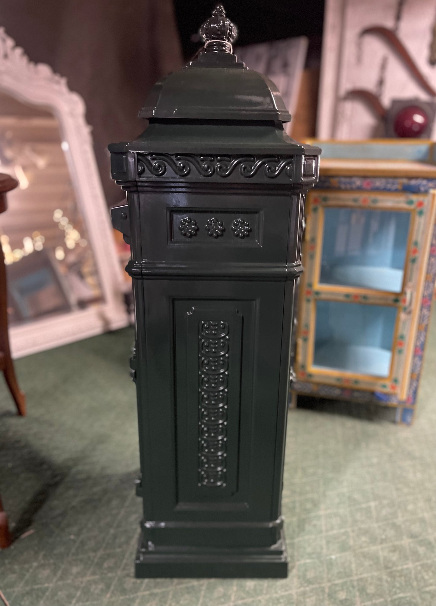 Large vintage style painted green metal post box