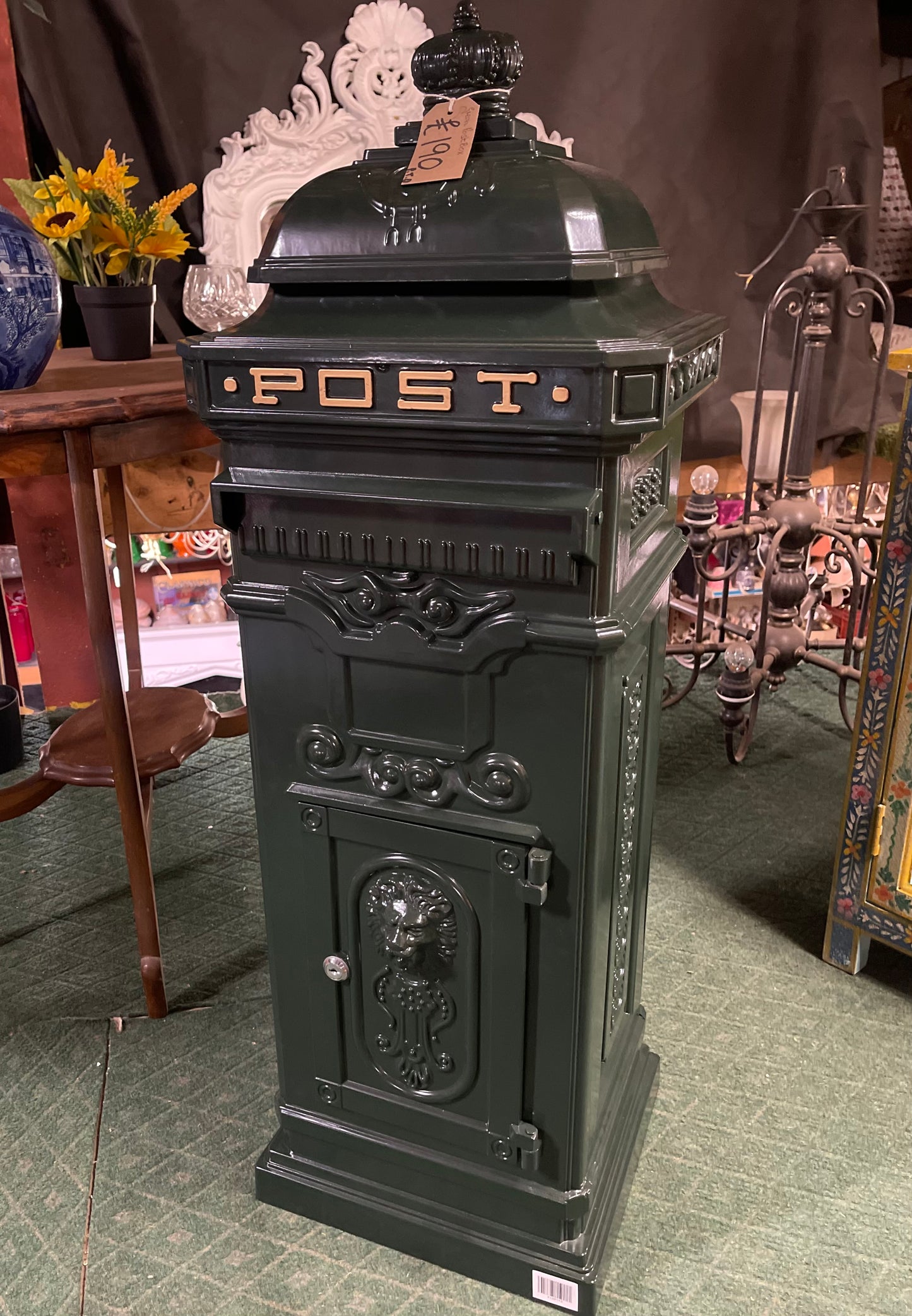 Large vintage style painted green metal post box