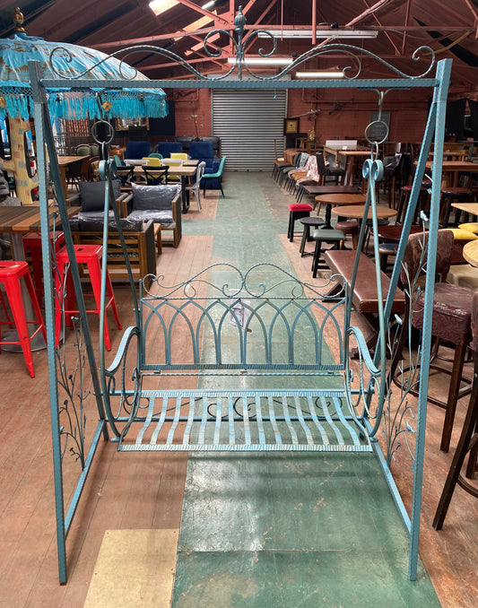 Blue metal garden swing seat