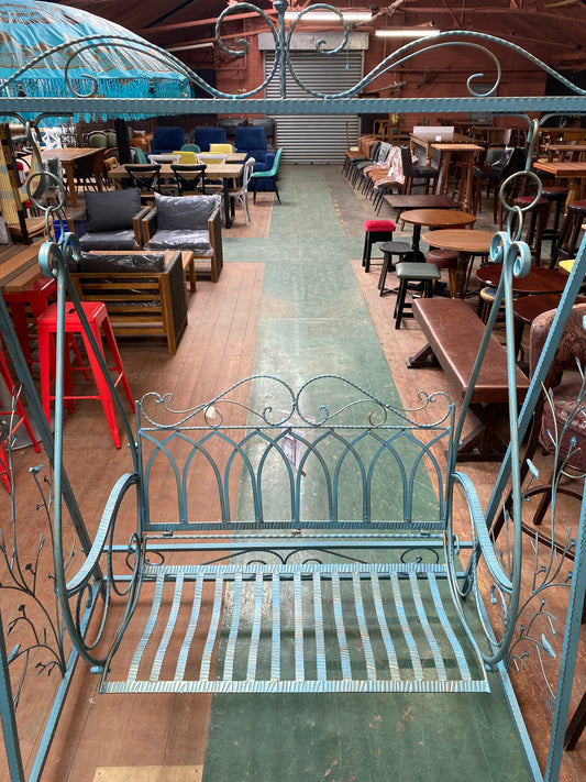 Blue metal garden swing seat