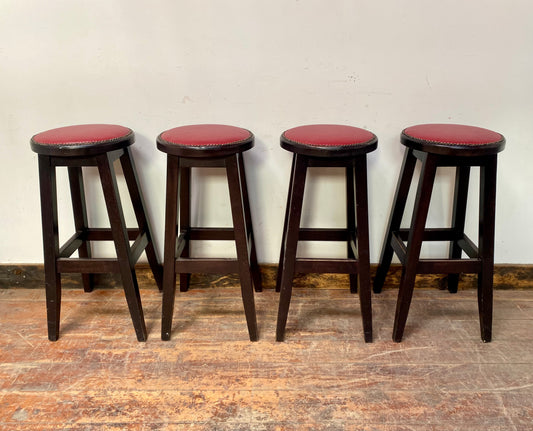 4 x retro bar stools with red leather tops