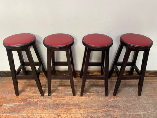 4 x retro bar stools with red leather tops