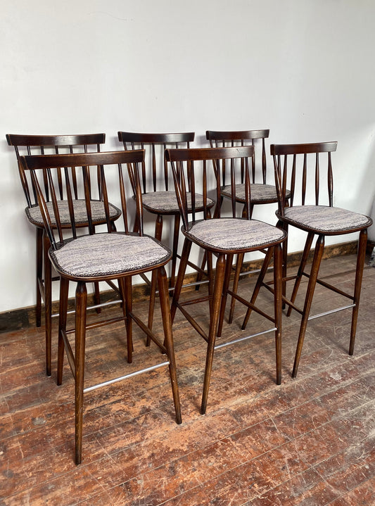 Set of 6 x retro style wooden bar stools
