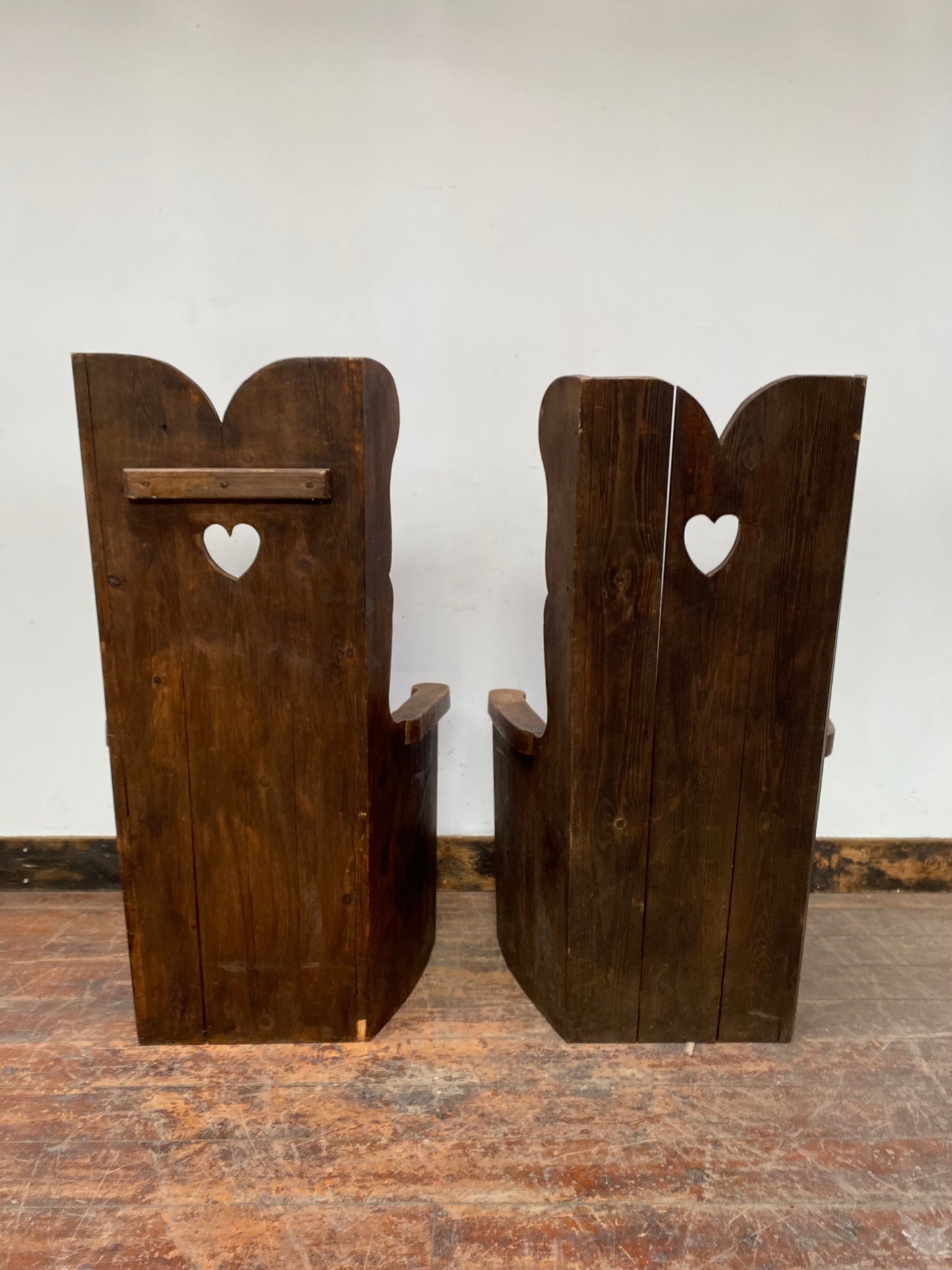 Pair of beautiful antique chairs with heart shaped holes
