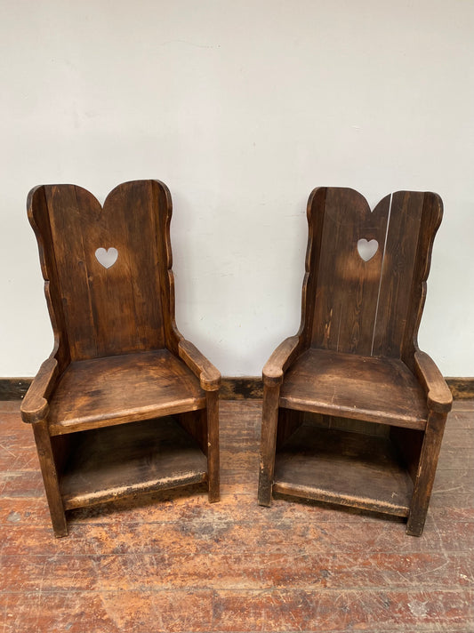 Pair of beautiful antique chairs with heart shaped holes