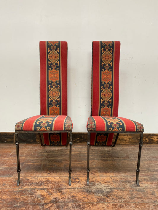 Pair of curved metal framed Italian tapestry chairs
