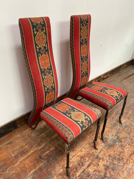 Pair of curved metal framed Italian tapestry chairs