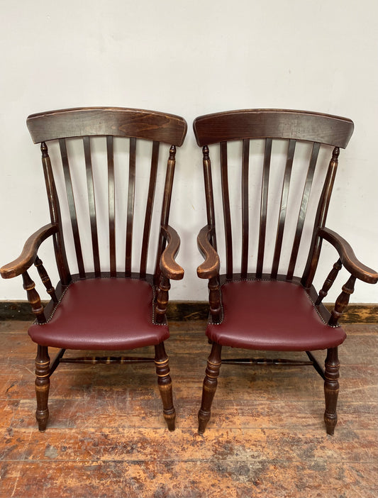 Pair of wooden spindle back chairs