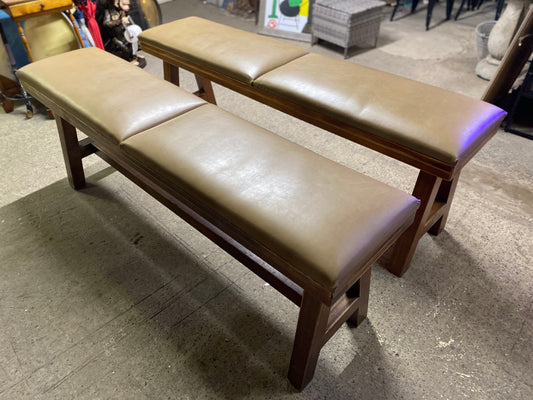 Matching pair of leather-effect long benches
