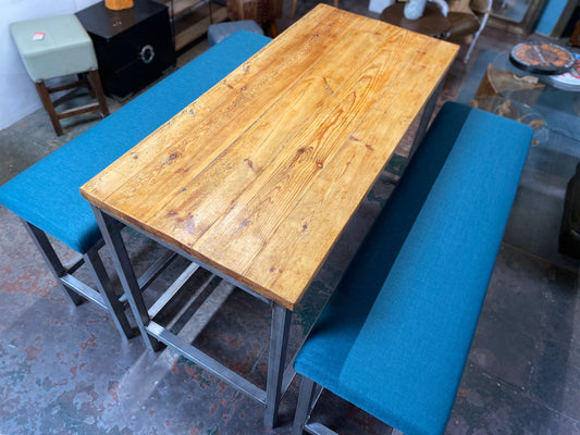 Industrial metal framed poseur table and benches