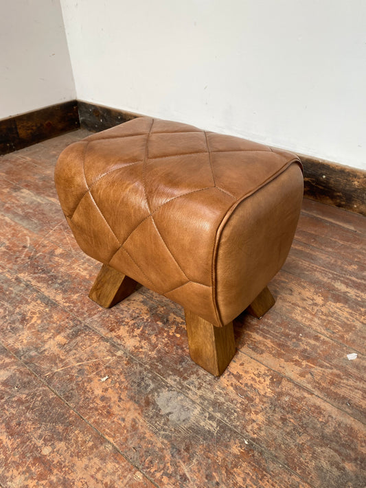 Tan brown leather pommel stool