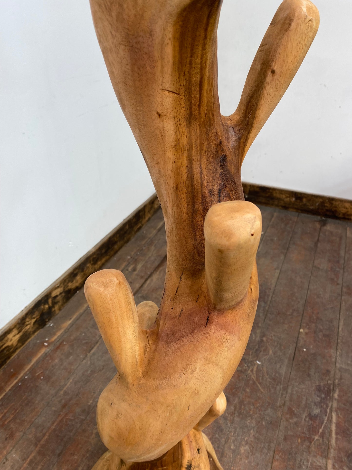 Tree trunk coat stand