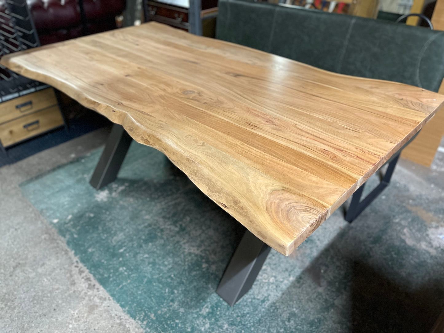 Ex-display live edge dining table with cross base