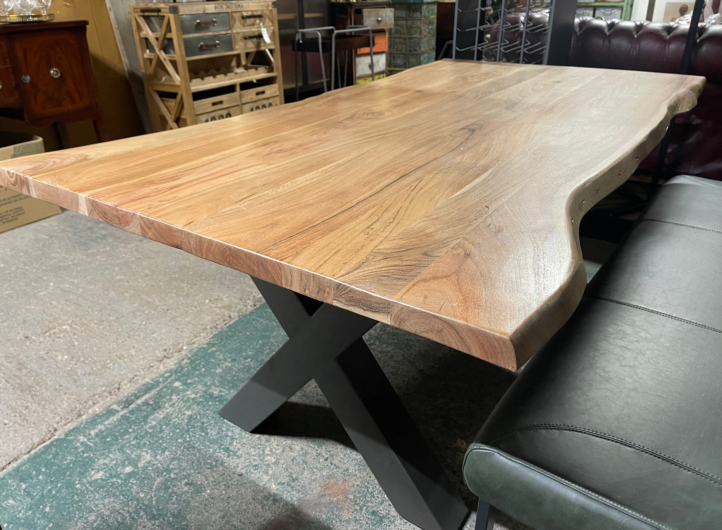 Ex-display live edge dining table with cross base