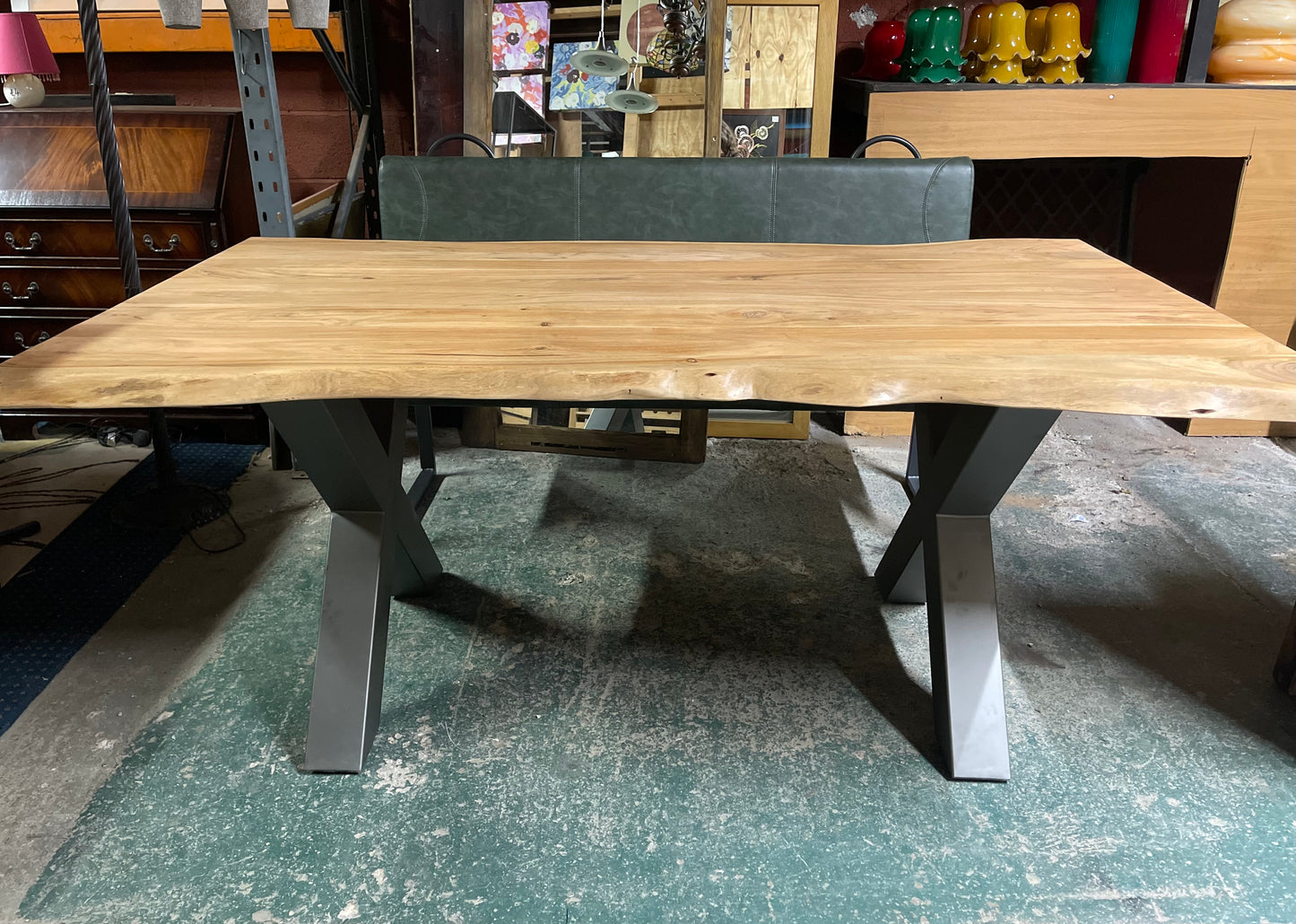 Ex-display live edge dining table with cross base