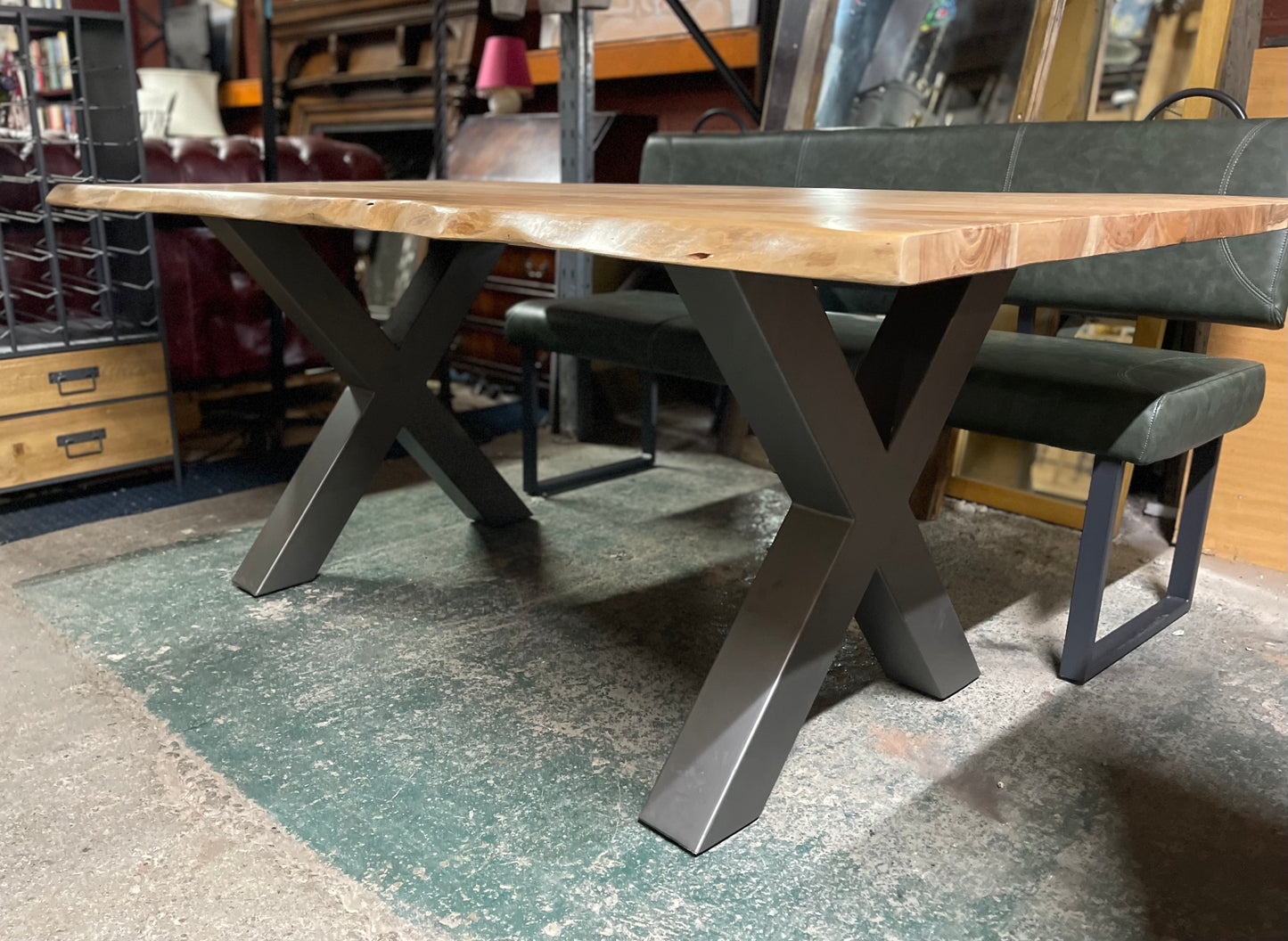 Ex-display live edge dining table with cross base