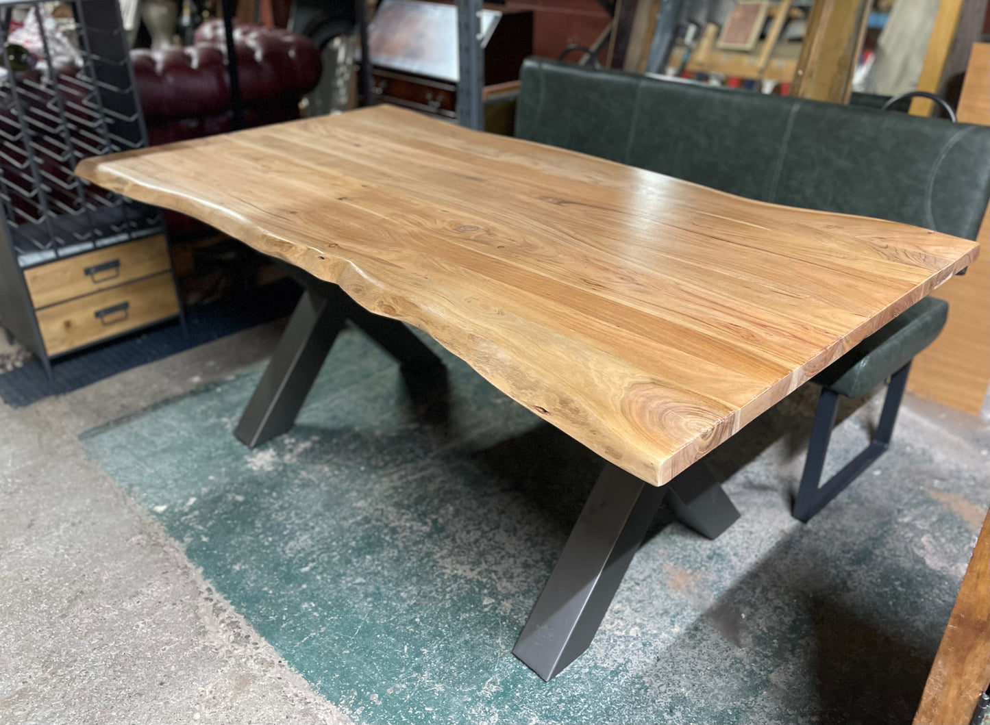 Ex-display live edge dining table with cross base