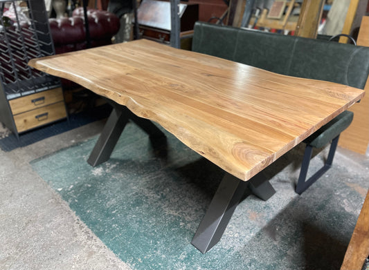 Ex-display live edge dining table with cross base