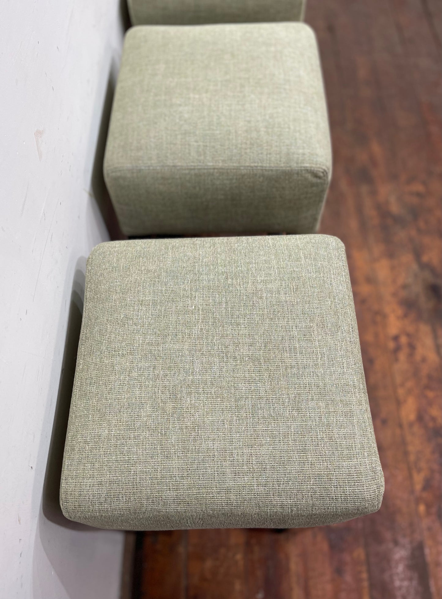 Set of 4 matching bar stools with light fabric seats