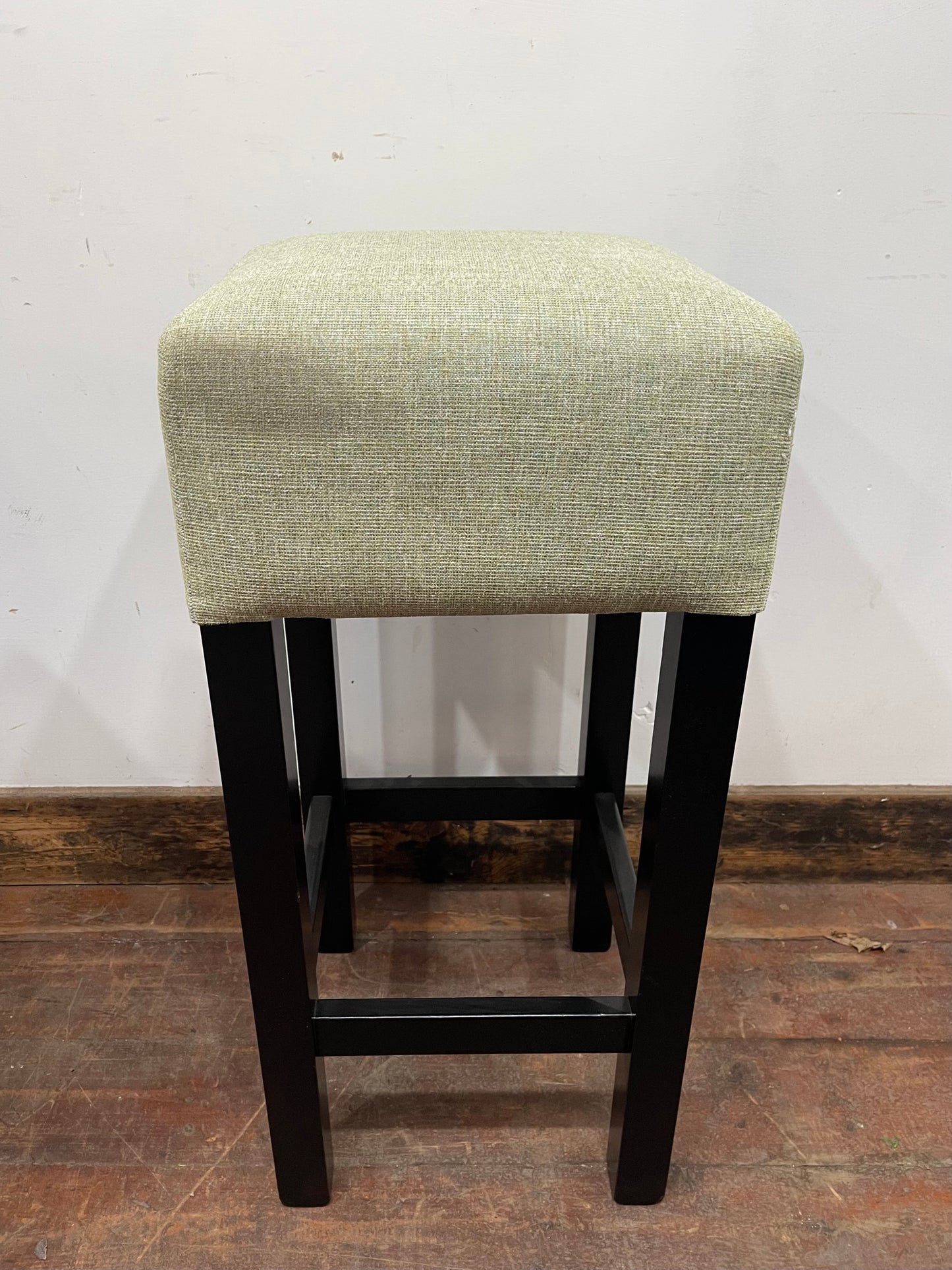 Set of 4 matching bar stools with light fabric seats