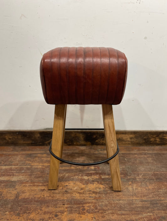 Pommel stool with dark tan / brown leather seat