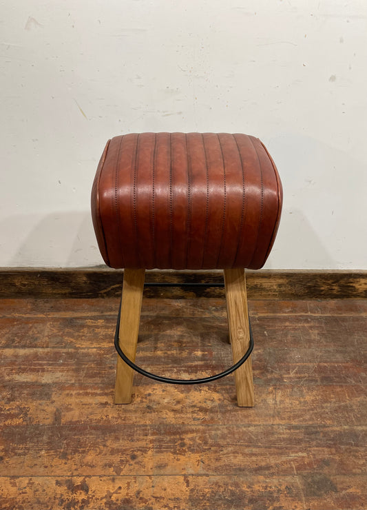 Pommel stool with dark tan / brown leather seat
