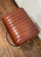 Pommel stool with dark tan / brown leather seat