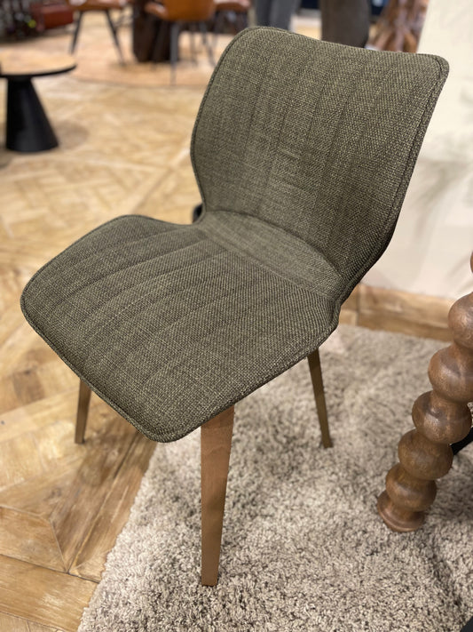 2 Alpha dining chairs / green fabric / boxed