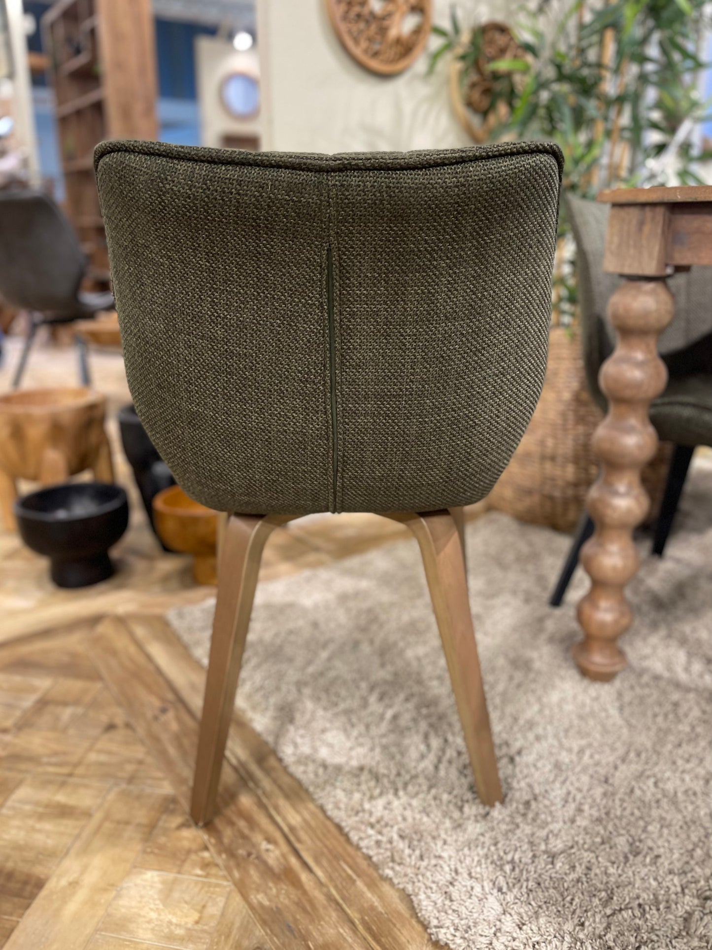 2 Alpha dining chairs / green fabric / boxed