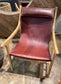 Reclined armchair / easy chair with wood frame and red leather