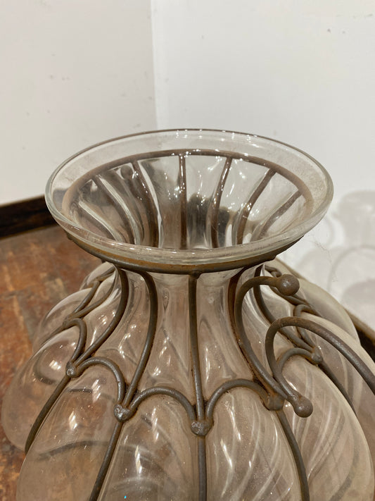 Vintage Blown Glass Caged Vase