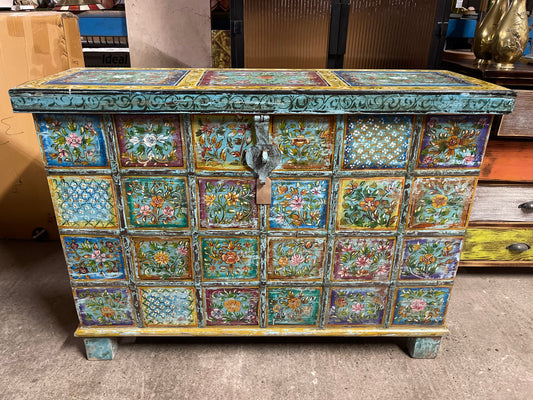 Colourful hand painted storage chest / blanket box with lift up lid
