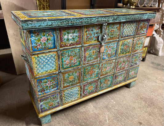 Colourful hand painted storage chest / blanket box with lift up lid