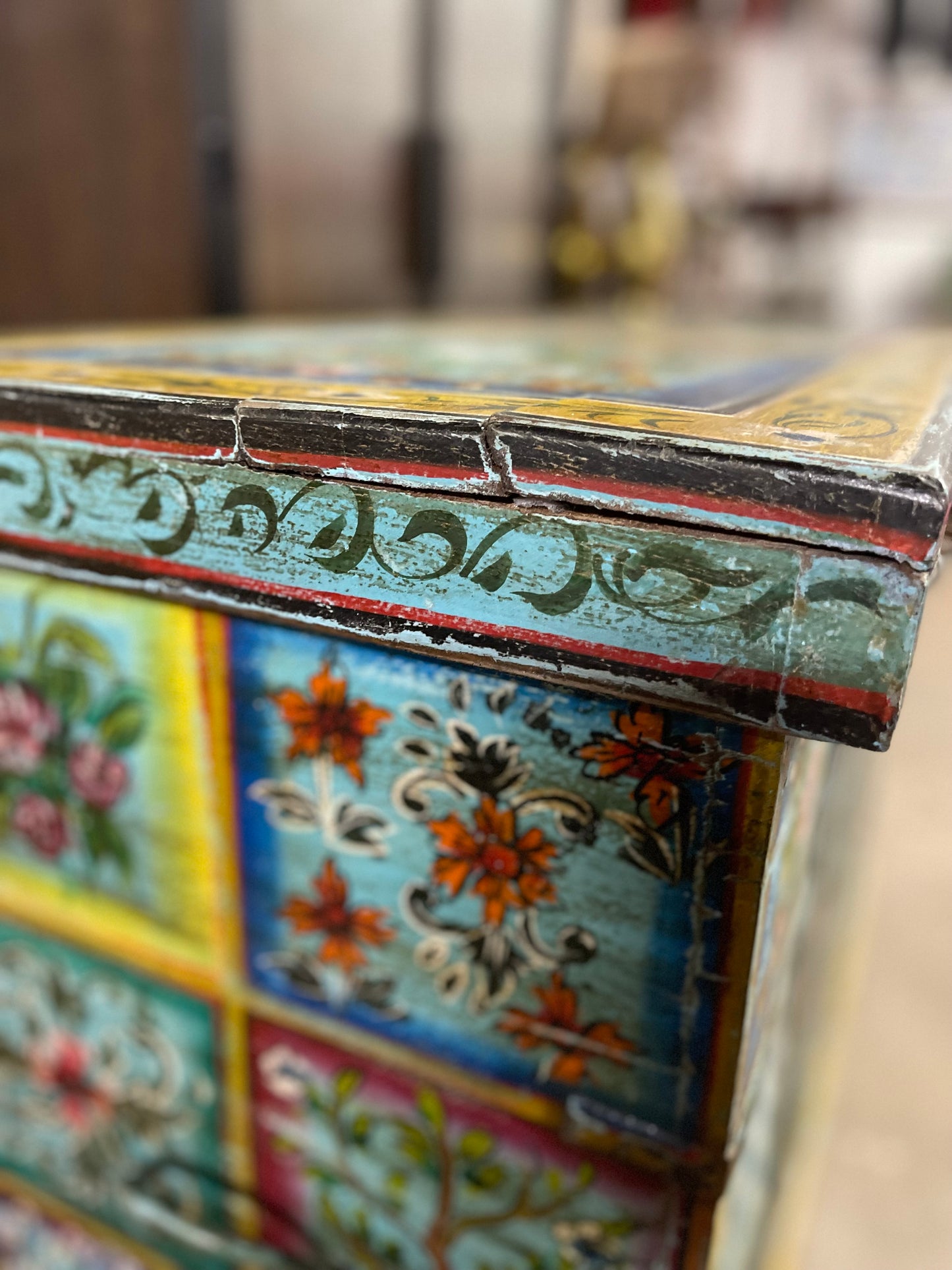Colourful hand painted storage chest / blanket box with lift up lid