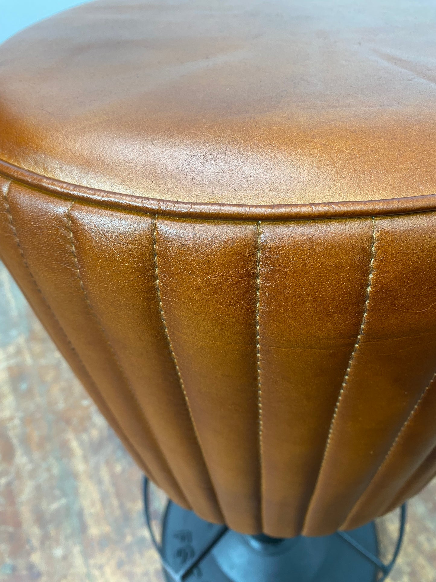 Pair of Ribbed Leather Bar Stools