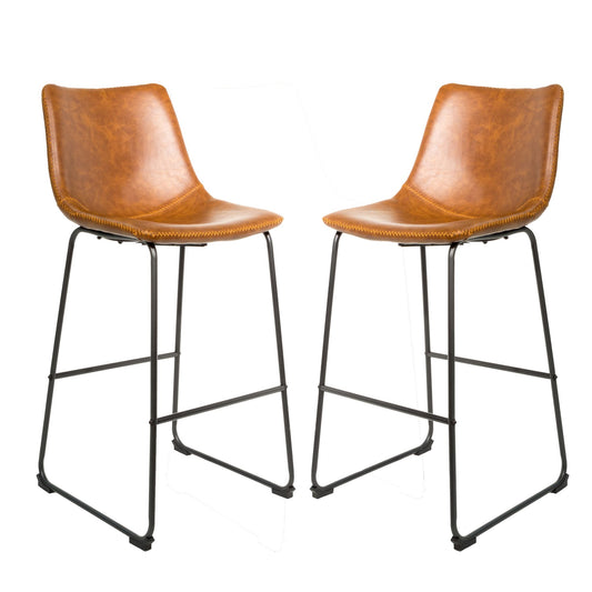Pair of Tan Vegan Leather Bar Stools