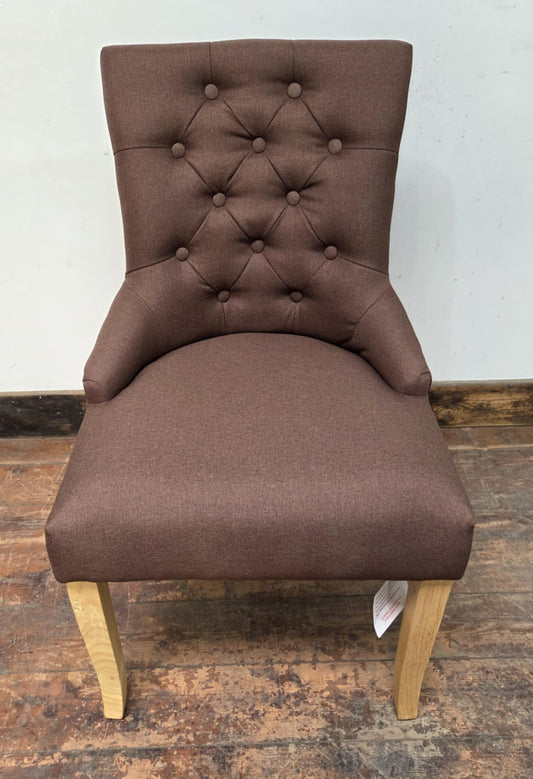 Brown-Red Linen Fabric Dining Chair with Light Wood Legs
