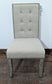 Set of Four Off-White Fabric Upholstered Dining Chairs / Brass Studs