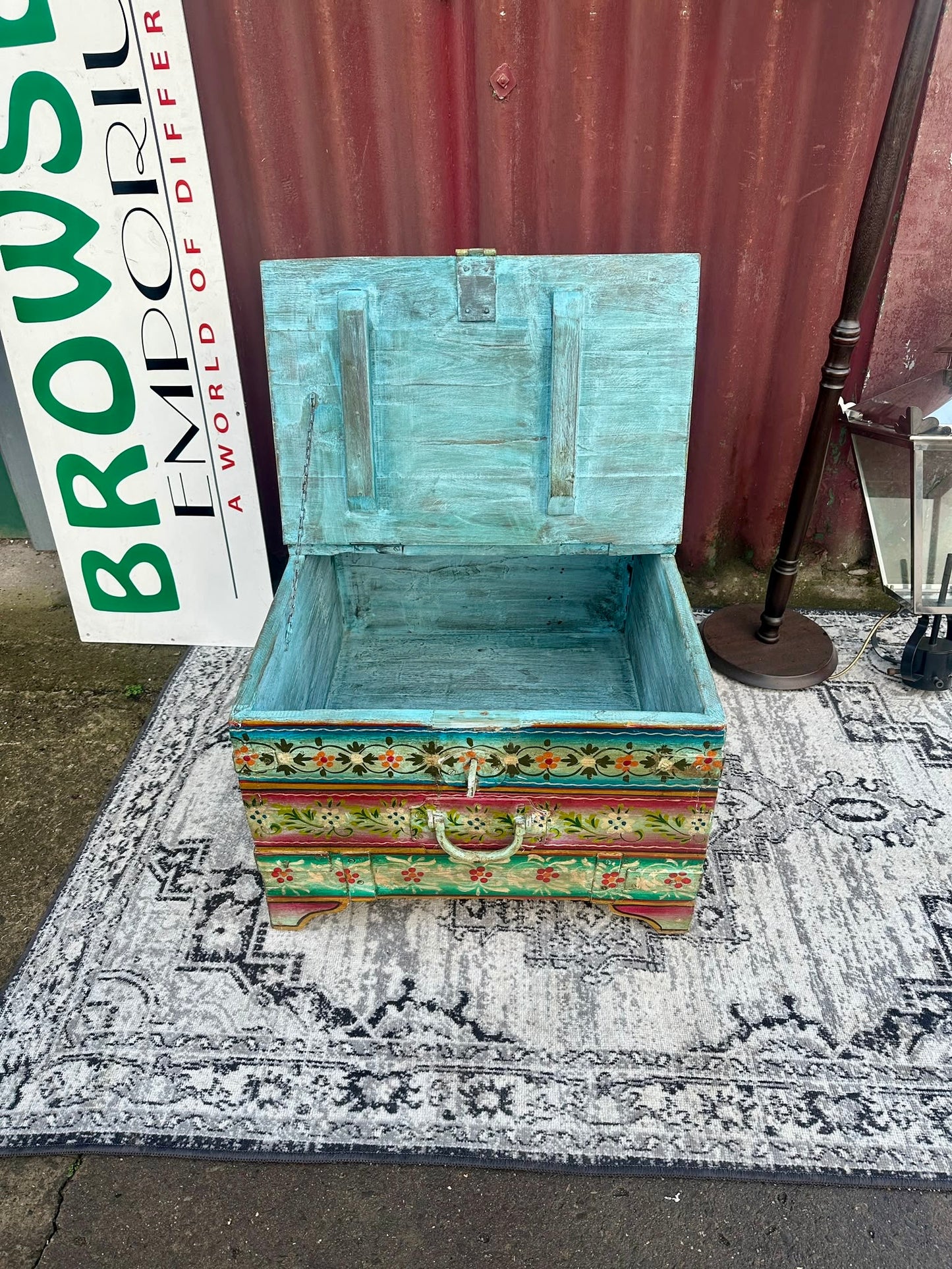 Colourful Hand Painted Wooden Storage Chest Coffee Table Floral Boho Style