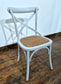 Set of Three White Bentwood Chairs and Triangular Base Wooden Table