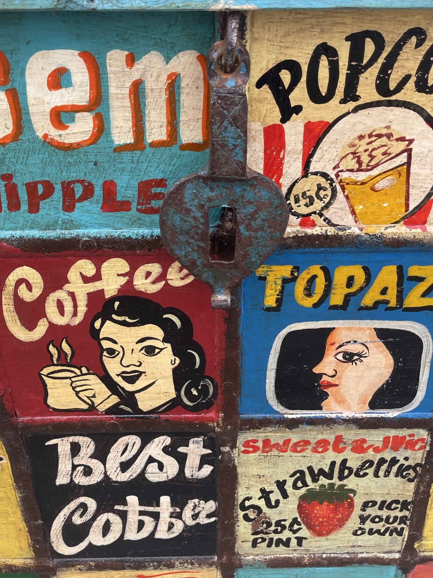Share Hand Painted Sideboard Storage Trunk Chest Retro Bar Coffee Drinks Decorative