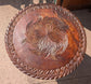 Carved Round Pub Table with Antique Wooden Top and Cast Iron Base