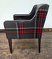 Square Black Faux Leather Tub Chair with Red Tartan Sides and Back