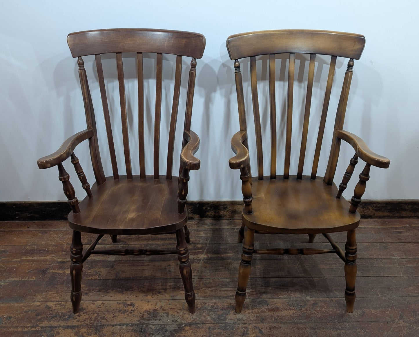 Pair of Solid Wooden Windsor Armchairs Farmhouse Kitchen Dining Chairs